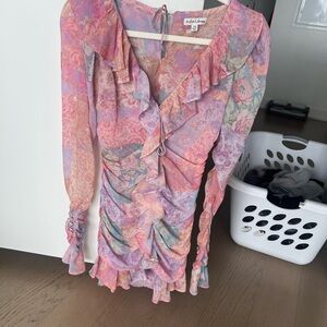 For Love And Lemons Pink and Purple Floral Ruffle Blouse